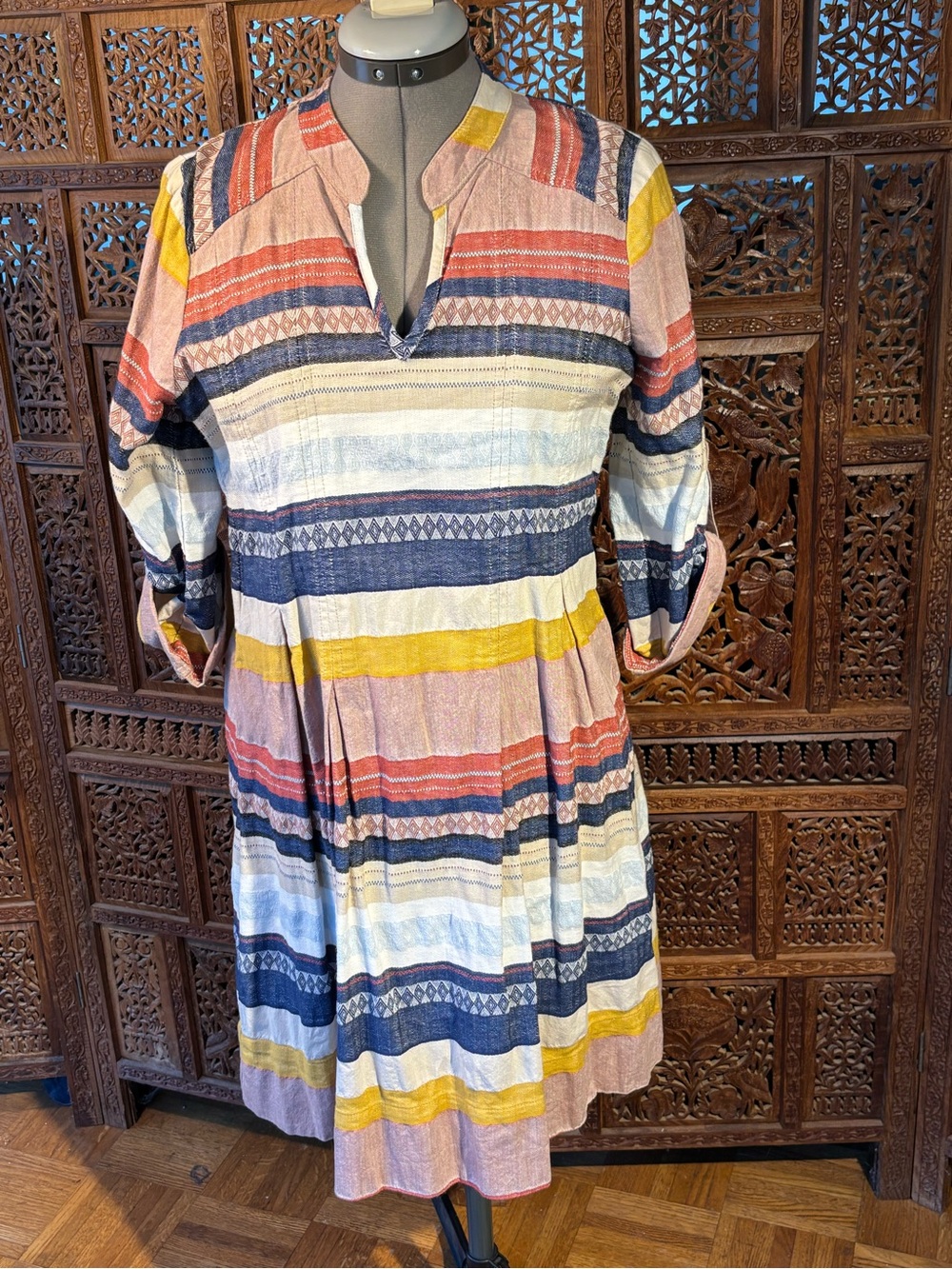 ivy jane Multicolor Striped Midi Dress with Yellow & Navy Accents